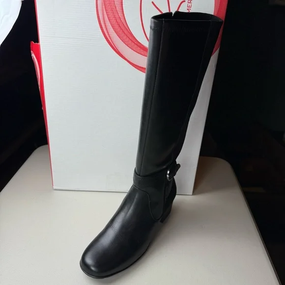 ROS HOMMERSON Max WWS Black Knee-High Leather/ Suede Women's Boots, size 8M